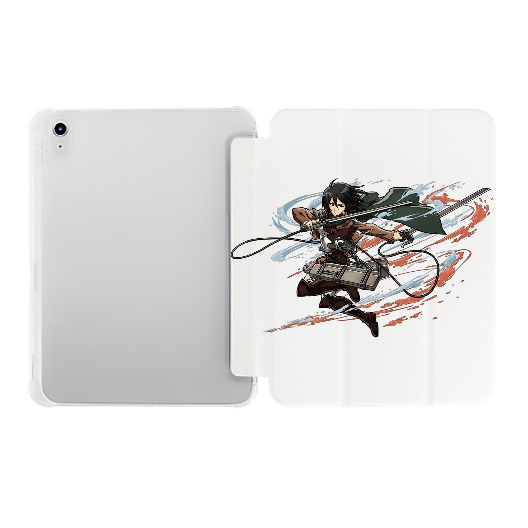 （画像用） 進撃の巨人 ミカサ·アッカーマン Attack on Titan Mikasa Ackerman IPad ケース ペン収納付き 三つ折りスタンド PUレザー×シリコン 対応機種9.5/10.5/10.9インチ